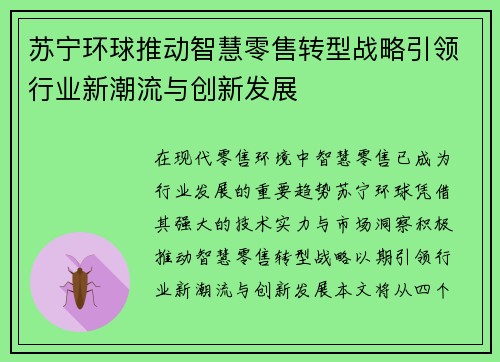 苏宁环球推动智慧零售转型战略引领行业新潮流与创新发展